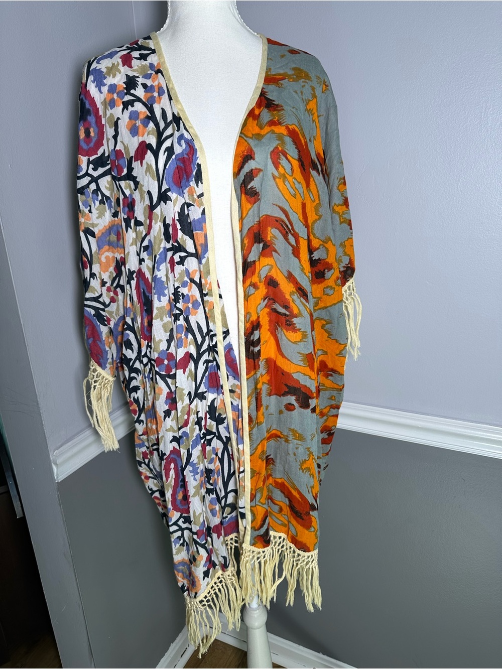 Rising Tide Multicolor Floral Fringe Kimono One Size NWT